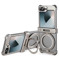 Oatsbasf Metalinis telefono dėklas Samsung Galaxy Z Flip 6, su 360° besisukančiu žiediniu laikikliu, be rėmelio, apsauginis buferis Z Flip 6 dangtelis For Galaxy Z Flip6 juoda