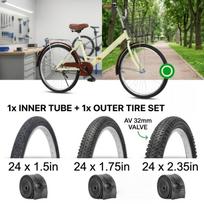 24 Inch Bicycle Tire and Inner Tube Set 24x1.5 24x1.75 24x2.35 Mountain City Bike Tyre Replacement Kit AV 32mm Schrader Valve 24" armijos žalia spalva