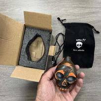 1pc Aztec Death Whistle | Antique Style Ceramic Wind Instrument with Lacquer Finish, Black& Orange Design, Includes Carrying Bag gray