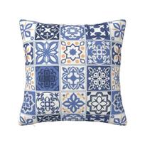 Custom Blue Portuguese Tile Cushion Cover Portugal Azulejo Flower Soft Modern Throw Pillow Case Home Decor 30x30CM(12x12in)