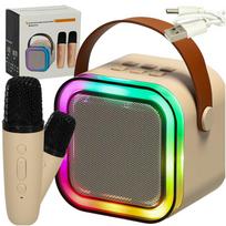 Karaokės rinkinys 2 mikrofonai ir nešiojamas garsiakalbis BLUETOOTH USB LED smėlio spalvos