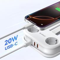 Orico APP 15.5W 5in1 Maitinimo juosta 2x AC + 2x USB-A + 1x USB-C - Balta