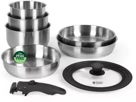 Russell Hobbs RH04041 8 dalių nerūdijančio plieno keptuvių rinkinys su Smart Clip