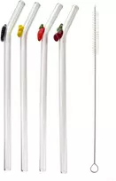 Allesken PETER 4 stiklinių šiaudelių rinkinys, 21 cm, su vaisių teptuku
