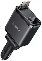 „Orico Twin Reach 45W“ USB-A + USB-C automobilinis įkroviklis su dviem ištraukiamais USB-C laidais – Juodas