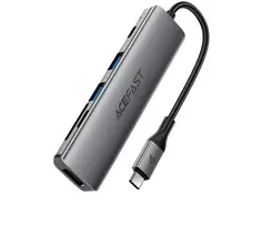 „Acefast J18“ USB šakotuvas, USB-C, 6 viename, HDMI, 4K, 60Hz, PD90W, dokingas – pilkas