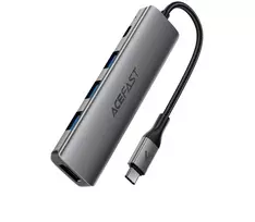 Acefast J16 USB šakotuvas USB-C 5 viename HDMI 4K 60Hz PD90W doko stotelė – pilka
