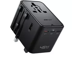 Acefast Z8 GaN 45W kelioninis adapteris su 3x USB-C + 2x USB-A kelioniniu sieniniu įkrovikliu ir 2500W kintamosios srovės lizdu – juodas
