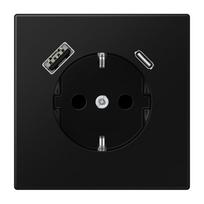 Kištukinis lizdas su USB+USB-C  JUNG LS1520-15CASWM (juodas, matinis, 16A/250V)