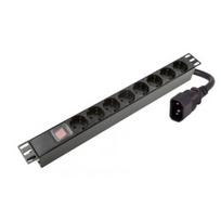 Maitinimo panelė 19'' spintai (8x220V Schuko, su jungikliu, IEC320 C14, plast. korpusas)