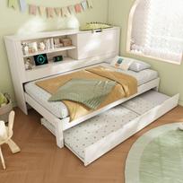Sofa lova su ištraukiama lova, USB įkroviklis, balta, 1 vnt