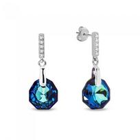 Sidabriniai auskarai moterims DiamondSky „Calathea (Bermuda Blue)“ su Swarovski kristalais