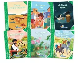 KNYGA Louise Van Pottelsberghe Jolly Phonics Folktales Žalias Readers (Level 3) Complete Set (1-6), in Precursive Letters (British English edition)