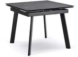 LARES kvadratinis ištraukiamas stalas, 90–150 cm, keramika, juodas marmuras/juodas modernus