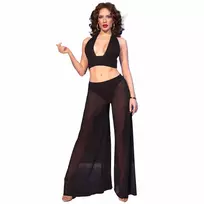 Chilirose CR 4857 Elegant Black Sheer Top & Wide-Leg Pants Set XL