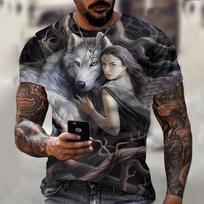 3D Print Wolf T-shirt For Men Summer Oversized Short Sleeve Tops Pullover Fashion Streetwear Men's Cool Clothes Cheap Tees M gray