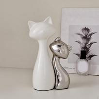 2x Katės statulėlė Gyvūno skulptūra Porcelianinė figūrėlė namų dekorui Meno kūrinys Stalo ornamentas