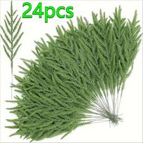 24 vnt. dirbtinių Norfolkino pušies šakelių - 34 cm, realistiški žalios spalvos dirbtiniai stiebai „pasidaryk pats“ vainikams, šventinėms dekoracijoms 24pcs žalia
