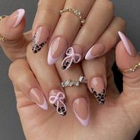 Leopard Print False Nail With 3D Bows Accents ABS Matte Finish Easy Application For Parties Weddings Office 1