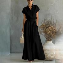 Women's Fashionable Casual Shirt Wide Leg Pants Two-piece Set L juoda