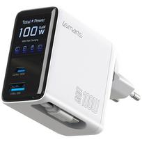 4smarts GaN Flex Screen AI 100W Wall Charger 2xUSB-C + USB-A white