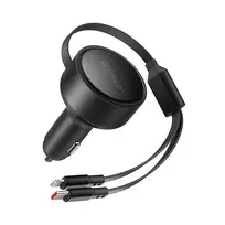 Orico Dual Stretch Car Charger | 30W | USB-C, Lightning | with USB-C and Lightning cables included | black