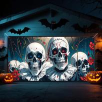 1 piece Halloween Bloody Skeleton banner white with blood design Halloween party decoration garage door yard decoration 100x150cm