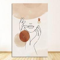 Spausdinti Boho sienų dekoras Terakotos Minimalistinis Plakatas Sienų Menas Drobės Tapyba Paveikslėliai Namų dekoras Abstraktus moters veido linijos piešinys 21cm×30cm NoFrame beige