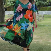 Plus Size Boho Cover Up, Women's Plus V-neck Floral Print Short Sleeve Split Cover Up One-size įvairiaspalvis