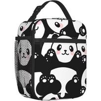 Cute Panda Print Lunch Box Reusable Insulated Lunch Bag Thermal Cooler Tote for Boys Girls School Men Women Picnic Travel Hiking 26x21x11CM smėlis