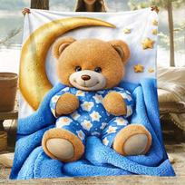 Adorable teddy bear moon stars baby blue pajamas flannel blanket cute nursery decor infant bedding cozy sleeping blanket child 75x100cm brown