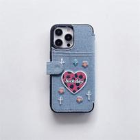 Apple 17promax denim flip phone case iphone16 lanyard love 15 for 14 embroidered protective case iphone11