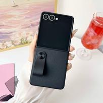 Compatible with Samsung Z Flip7 Case: Leather Grain Protective Cover with Hand Strap and Bracket. Samsung Z Flip5 juoda