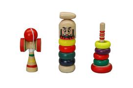 Miniature Japanese Traditional Wooden Toys Set Daruma Otoshi 1 of 3-Piece (Ring Toss, Kendama, - each)