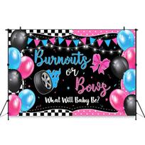 Mocsicka Burnouts Or Bows Gender Reveal Backdrop Pink Blue Tire Bow Photography Background Baby Shower Photo Booth Studio Banner Fabric-180x110cm pink
