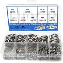 620-Piece Stainless Steel Split Lock Washer Set, Anti-Loosening M2-M12 Spring Washers 620pcs