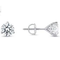 Jewels Prim 2 Ct Round Cut Diamond Stud Earrings Solid Real14K White Gold Push Back Martini Screw Back Women's Lab Created Jewellry 15MM sidabras
