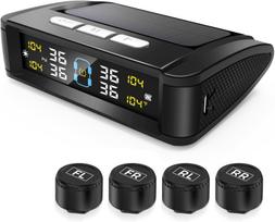 Universalus saulės energija varomas TPMS su LCD ekranu – išoriniai / vidiniai jutikliai, IPX7 atsparus vandeniui, stebėjimo sistema realiuoju laiku 4-Sensors