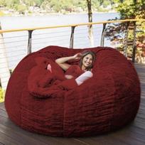 Dual-Person Plush Bean Bag Sofa Recliner Cover in Grain Fabric 135x65 cm vyno raudonos spalvos