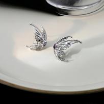 Liquid Metal Butterfly Wing Stud Earrings, Light Luxury Irregular Diamond-Set Elf Earrings, Niche Design Earrings
