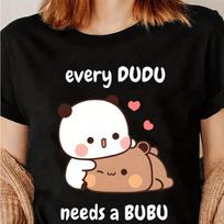 Cute Panda Bear Graphic Women's T-Shirt Soft Dudu Needs A Bubu Text Relaxed Fit Round Neck Tops S juoda