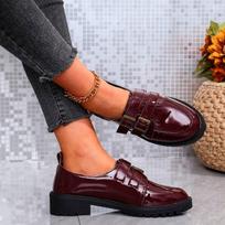 2024 Autumn Women New Buckle Decor Loafers Retro Solid Mary Jane Shoes Daily Shopping Ladies Thick Heels Zapatos Mujer 36 vyno raudonos spalvos