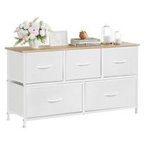 Commode Chambre WOLTU - Armoire 5 Tiroirs en Tissu - Bois d'Ingénierie et Métal - Blanc W0ITT5025