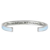 This Too Shall Pass Mantra Cuff Bracelet Adjustable Engraved Motivational Bangle mėlyna