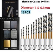 High Quality Practical Drill Bit 1.5-6.5mm 1/4 Hex Shank 13pcs Accessory 6.35mm Shank Adapter High Speed Steel China Mainland