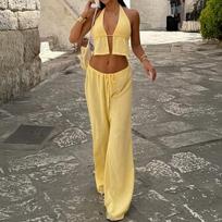 Spring/Summer 2026 Sexy Hot Girl Vacation Suit Women's Two-Piece Set by Kai Kuo Medium geltona