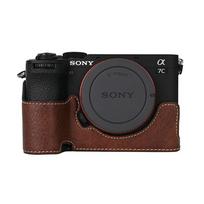 PU Leather Camera Half Body Case for Sony A7CII A7C2 Alpha 7C II Bottom Opening Magnetic Cover