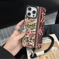 Vintage Persian Rug Pattern Protective Case For iPhone  15 14 17 Air 16 13 12 11 Pro Max Plus Litchi Texture Soft Cover Lanyard iPhone 14 Plus