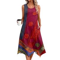 Sleeveless Floral Printed Midi Dress for Women Casual Loose Fit Summer Dresses for Women UK Dresses for Women UK Women Dresses S raudona