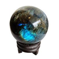 Feng Shui Labradorite Gemstone Sphere Ball Meditation Energy Chakra black